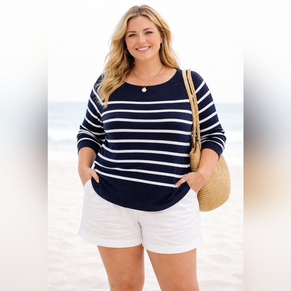 J. Jill Sweaters - J.‎ Jill Women's 4X Black White Striped Nautical Beachy Knit Sweater  Cotton